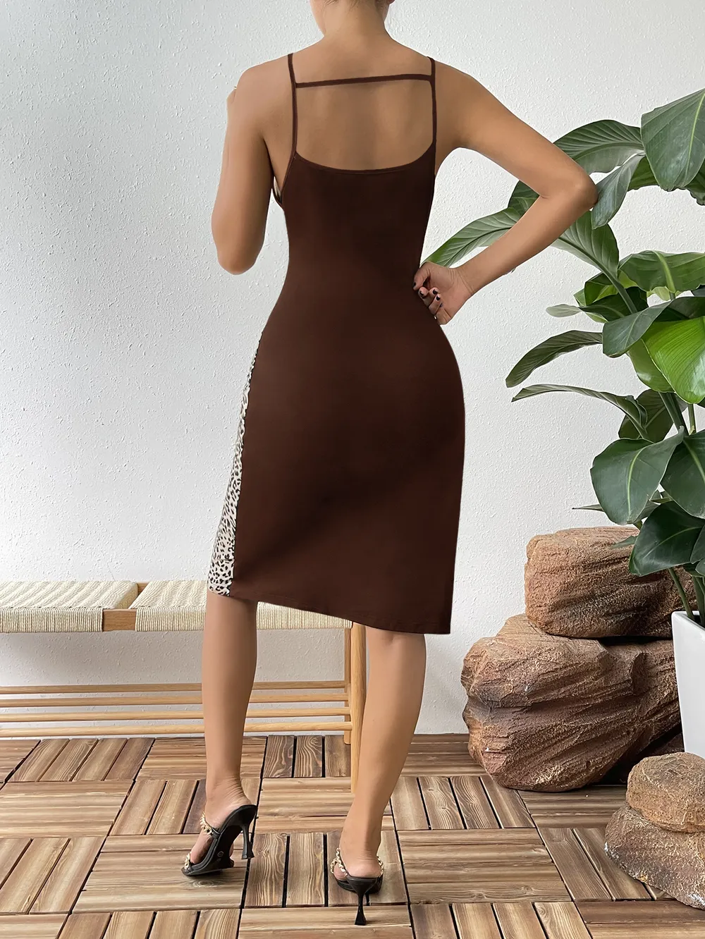 Leopard Color Block Cutout Sleeveless Knee-Length Dress, image 9