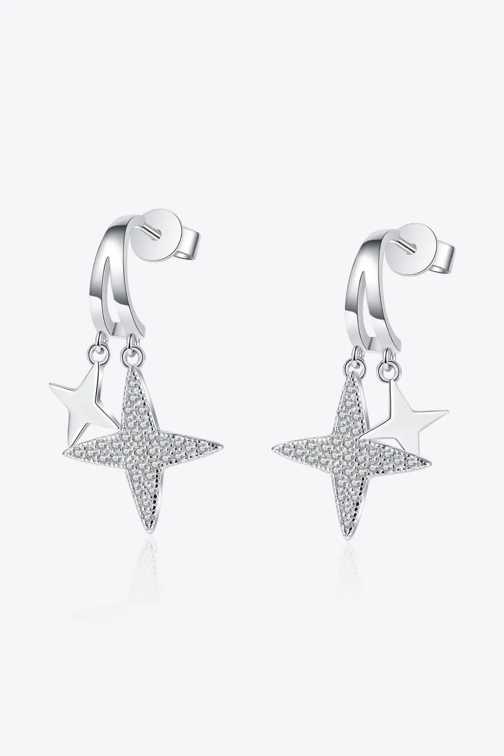 Moissanite Star Rhodium-Plated Drop Earrings, image 2