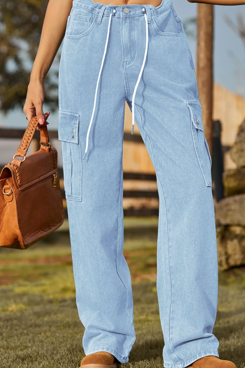Loose Fit Drawstring Jeans with Pocket, image 18