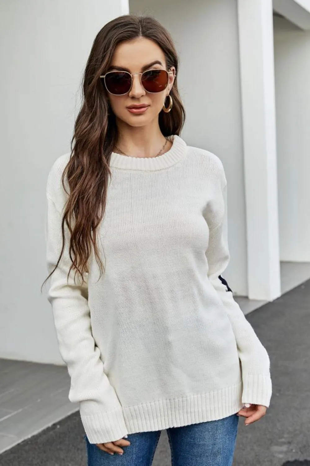 Round Neck Dropped Shoulder Sweater, image 6