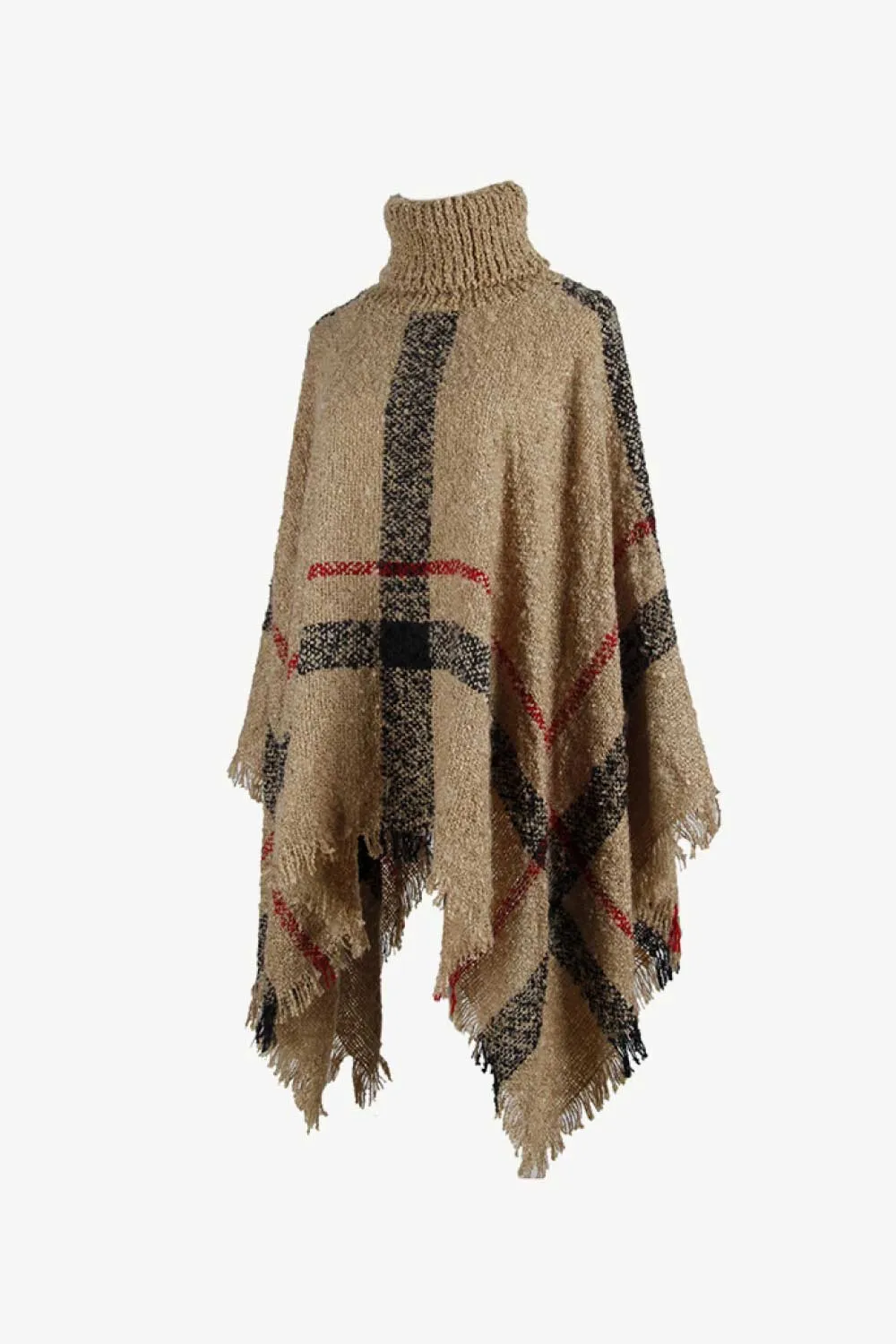 Plaid Turtleneck Raw Hem Poncho, image 16