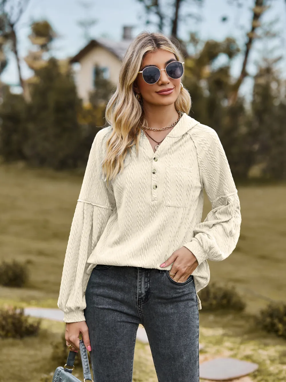 Cable-Knit Dropped Shoulder Hoodie, image 18