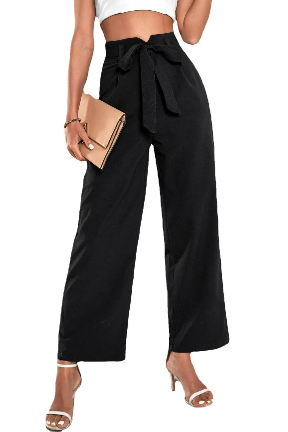 Belted High-Rise Wide Leg Pants, image 4