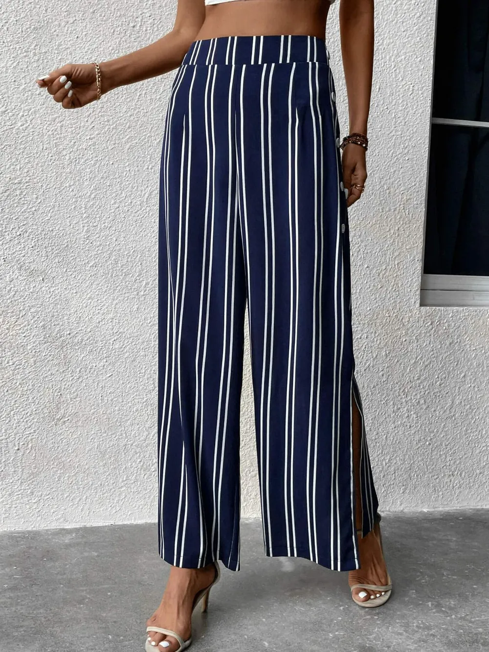Striped Slit Wide Leg Pants, image 9