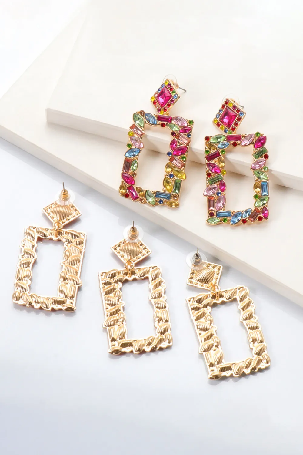 Square Shape Glass Stone Dangle Earrings, image 25