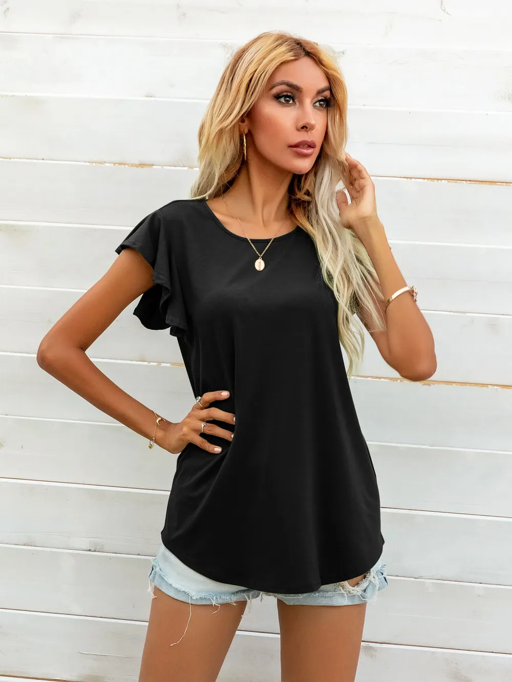 Round Neck Butterfly Sleeve Top, image 21