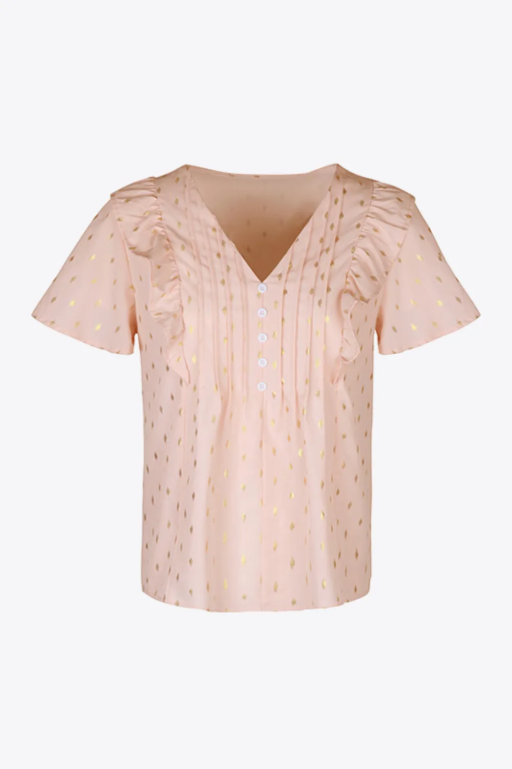 Printed Ruffle Trim Pleated Detail Blouse, image 6