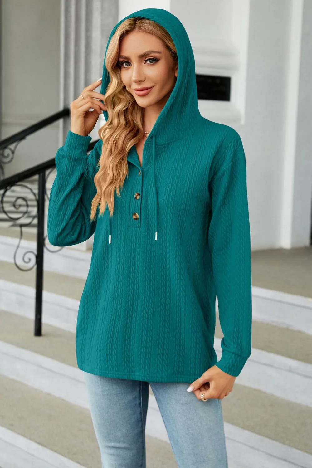 Cable-Knit Long Sleeve Hoodie, image 4