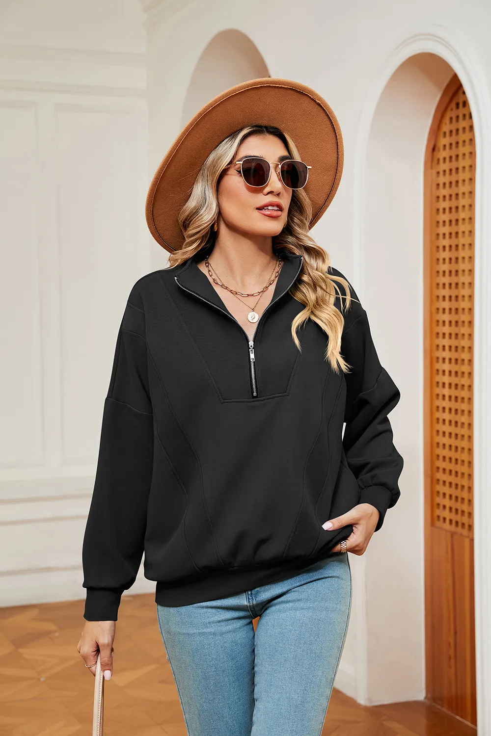 Half-Zip Dropped Shoulder Sweatshirt, image 14