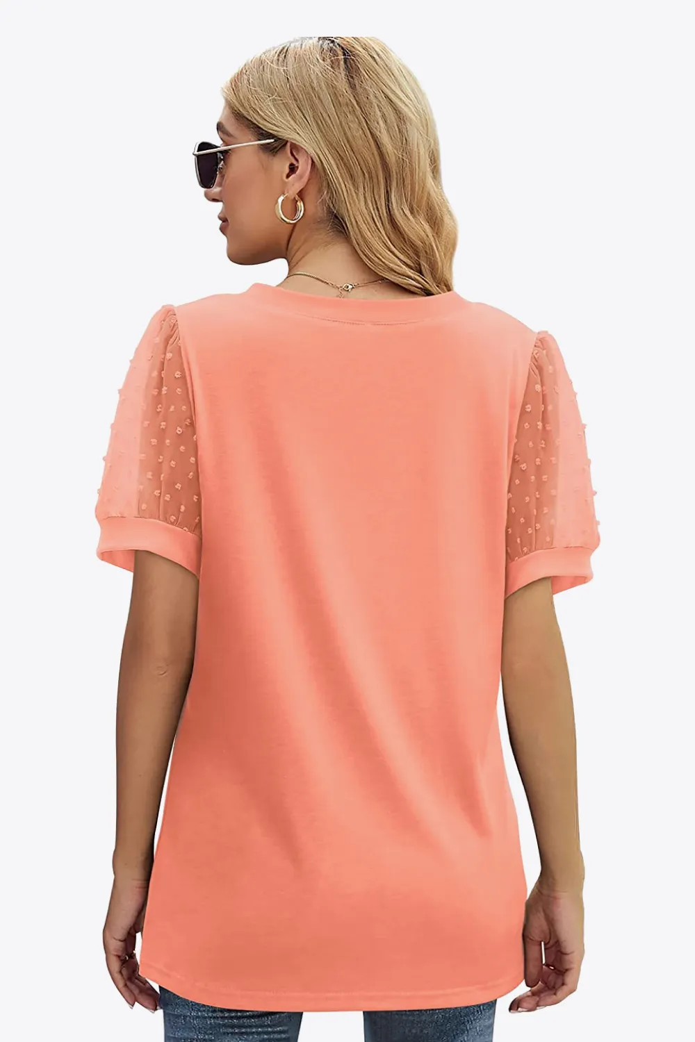 Swiss Dot Puff Sleeve V-Neck Tee, image 24