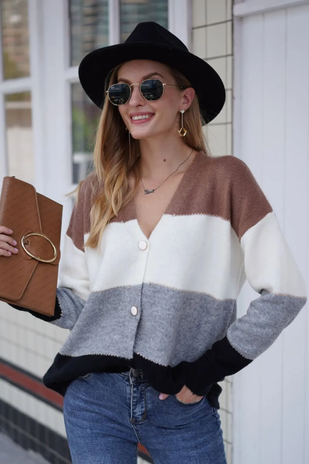 Color Block V-Neck Button Down Cardigan, image 15