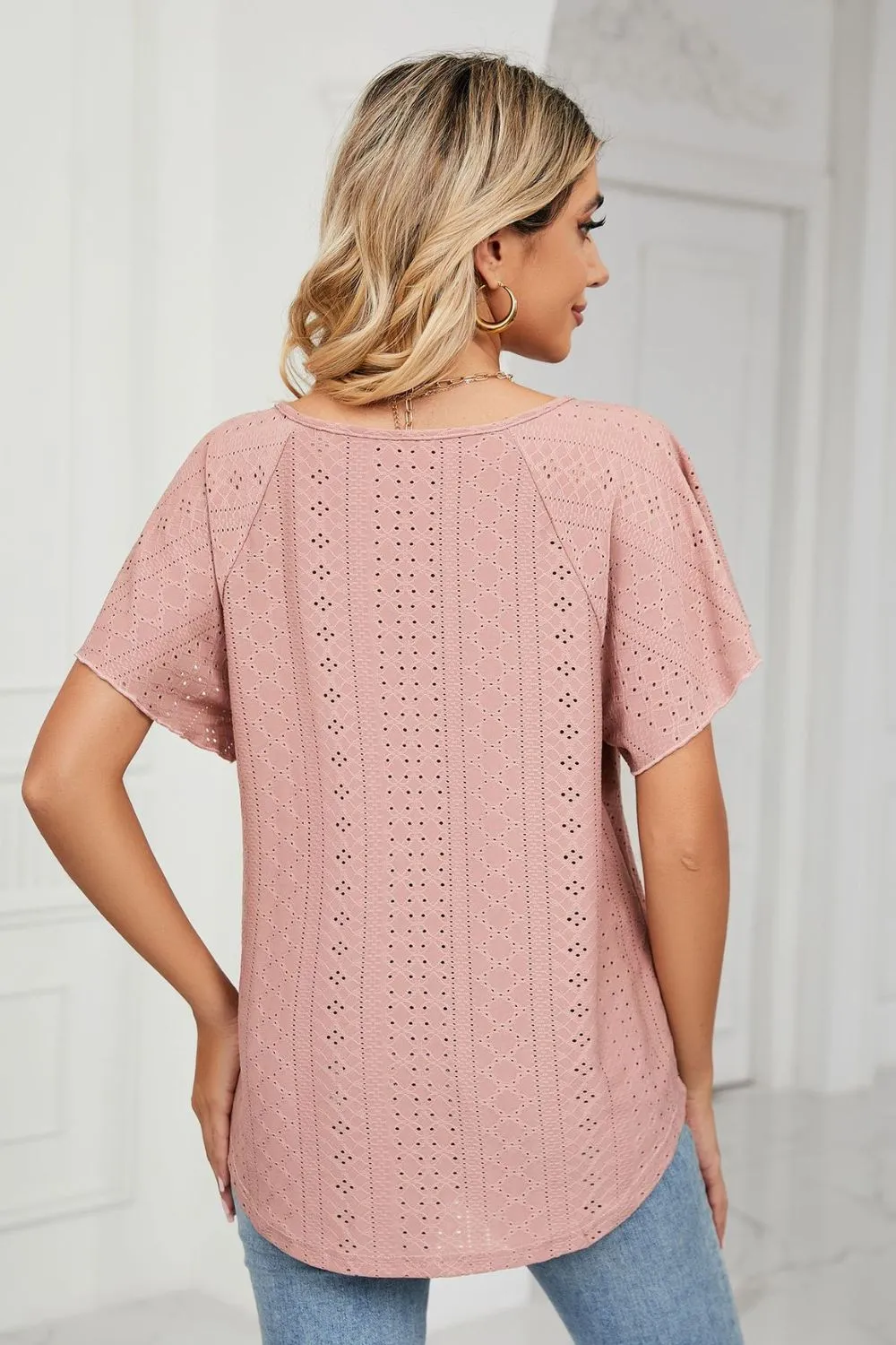 Eyelet Tie-Neck Flutter Sleeve Top, image 11
