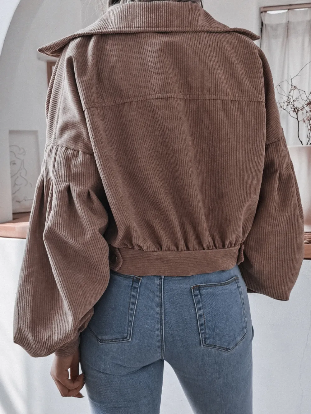 Lantern Sleeve Cropped Corduroy Jacket, image 7