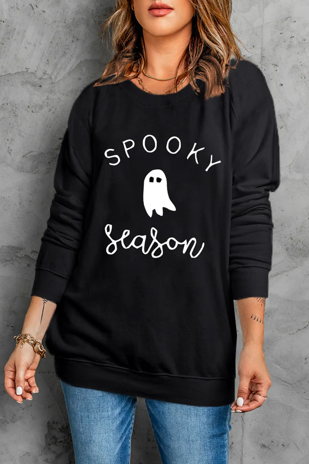 Round Neck Long Sleeve SPOOKY SEASON Graphic Sweatshirt, image 4