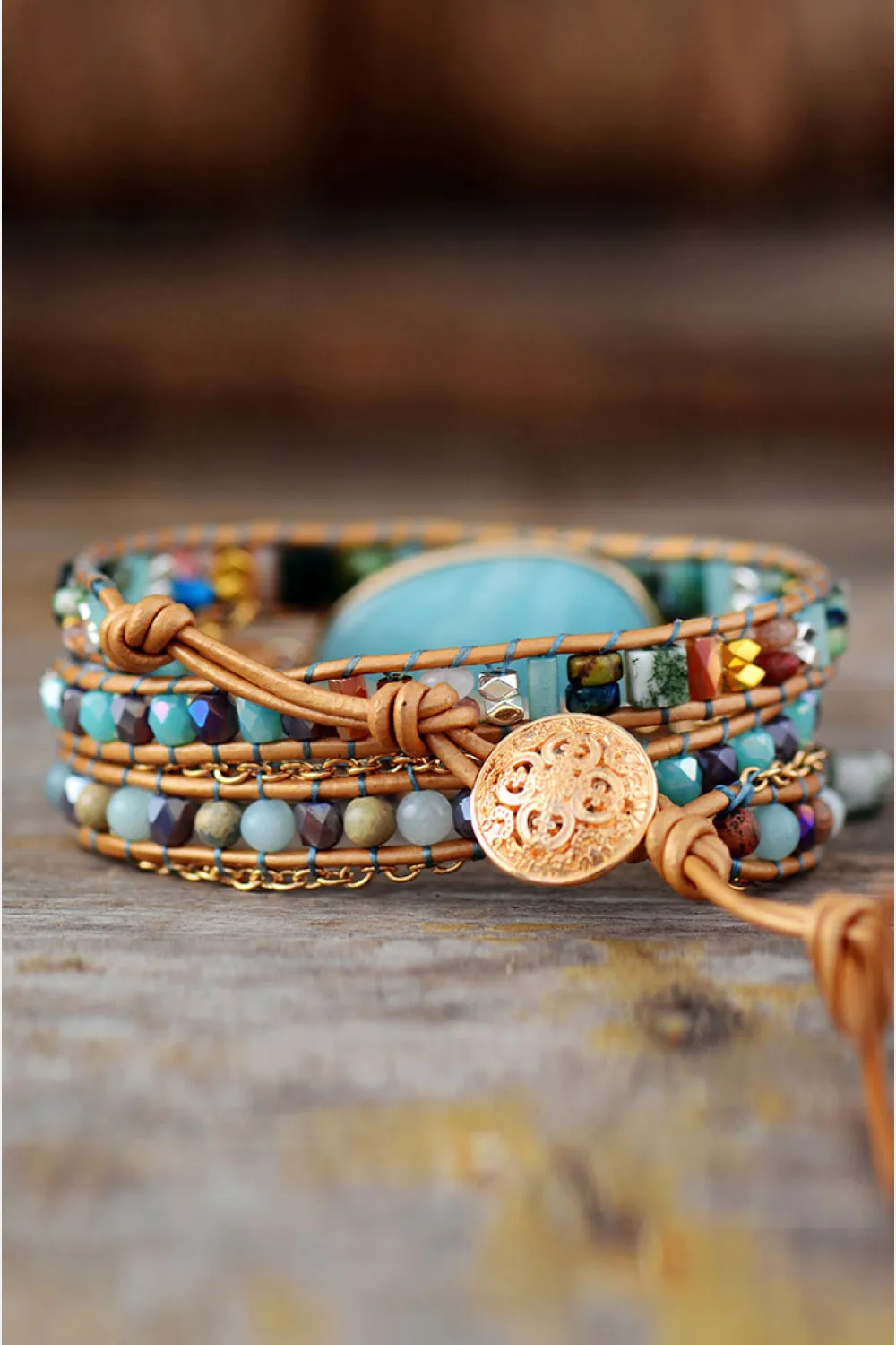 Handmade Natural Stone Beaded Triple Layer Bracelet, image 5