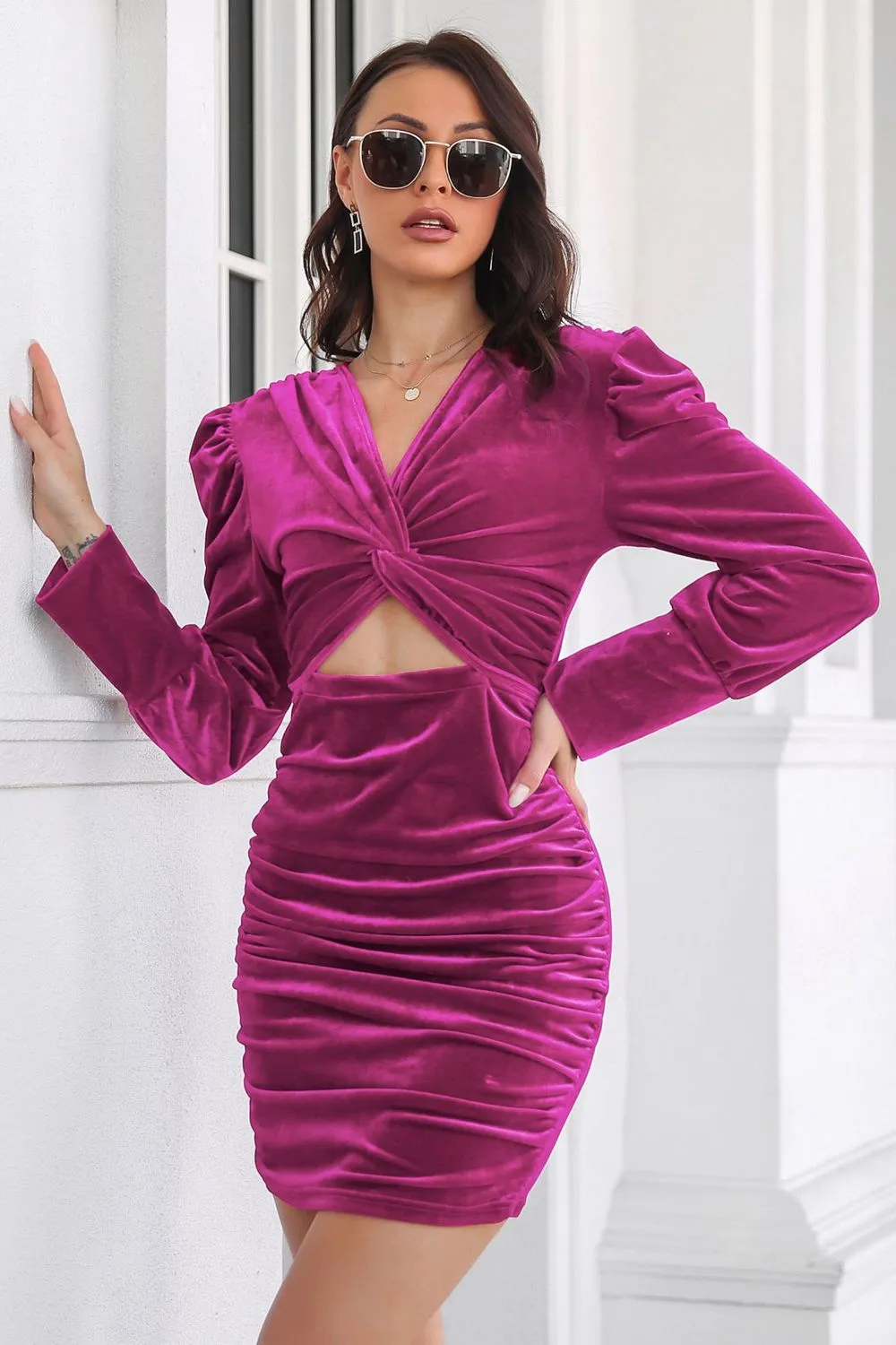 Twist Front Cutout Long Sleeve Dress, image 2