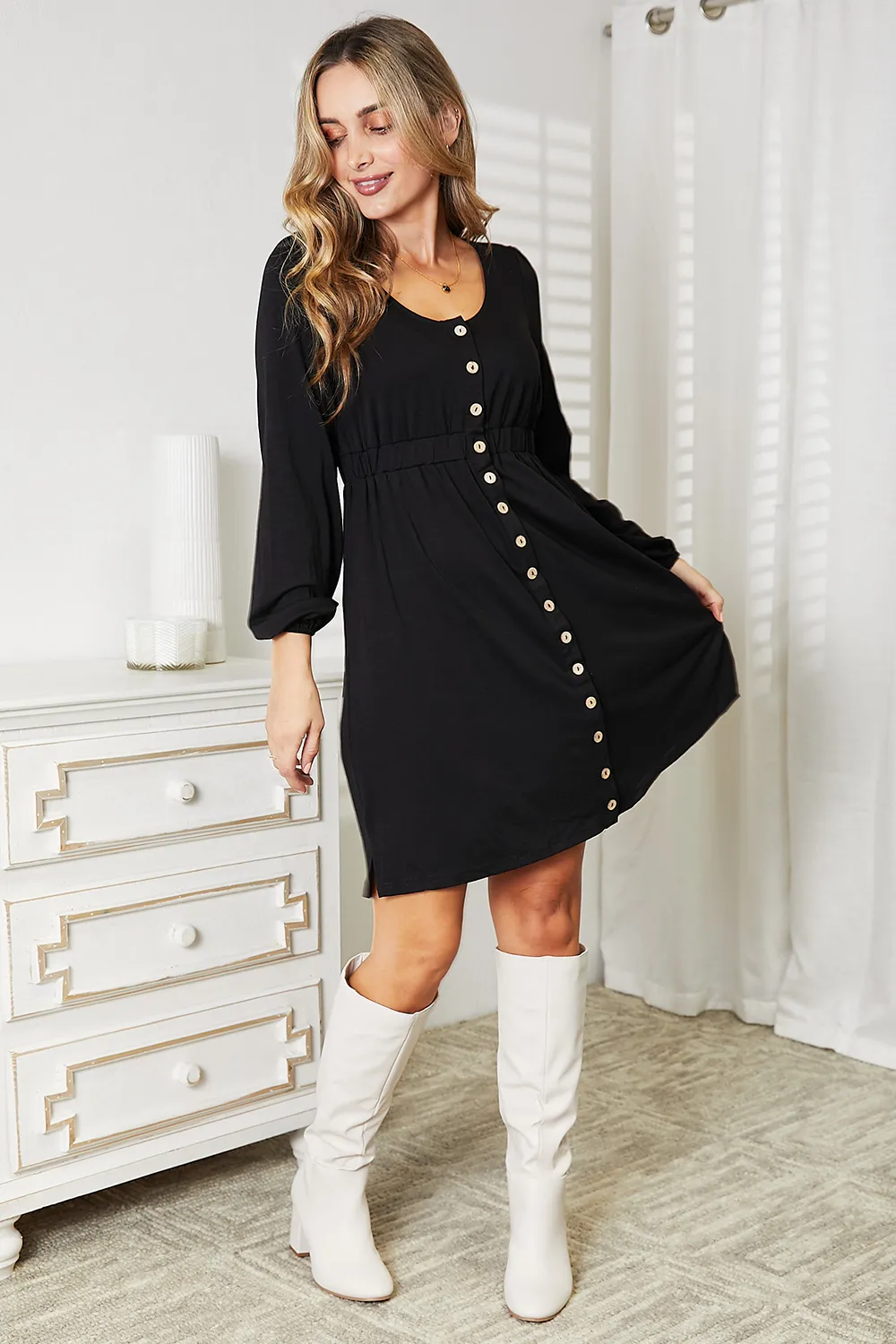 Scoop Neck Empire Waist Long Sleeve Magic Dress, image 14