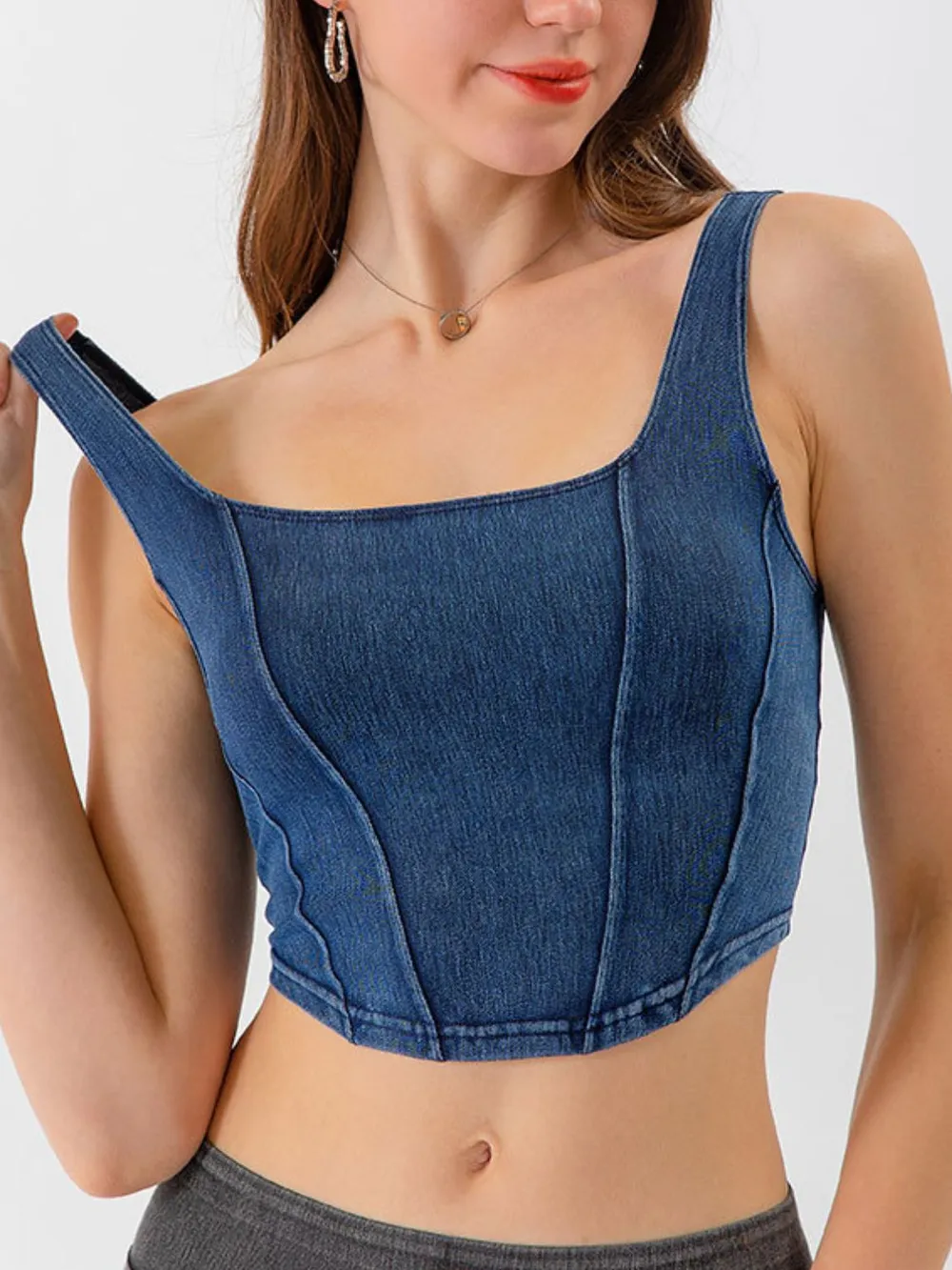 Seam Detail Cropped Denim Tank, image 4