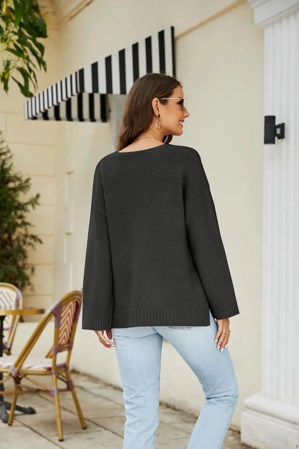 Drop Shoulder V-Neck Knit Pullover, image 6