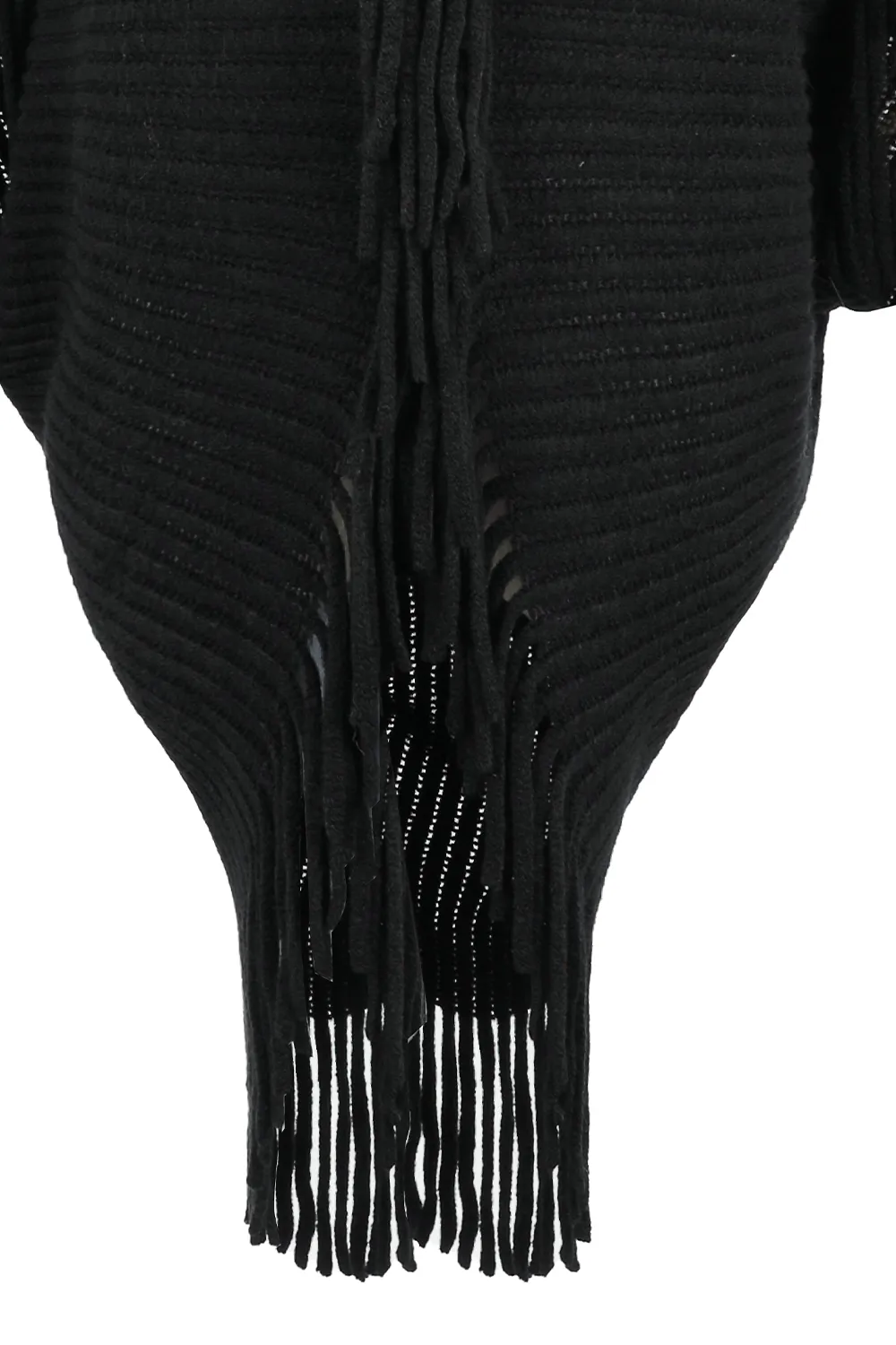 Fringe Detail Long Sleeve Ribbed Poncho, image 9
