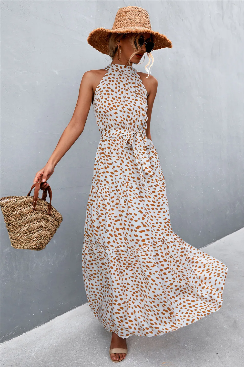 Printed Sleeveless Tie Waist Maxi Dress, image 12
