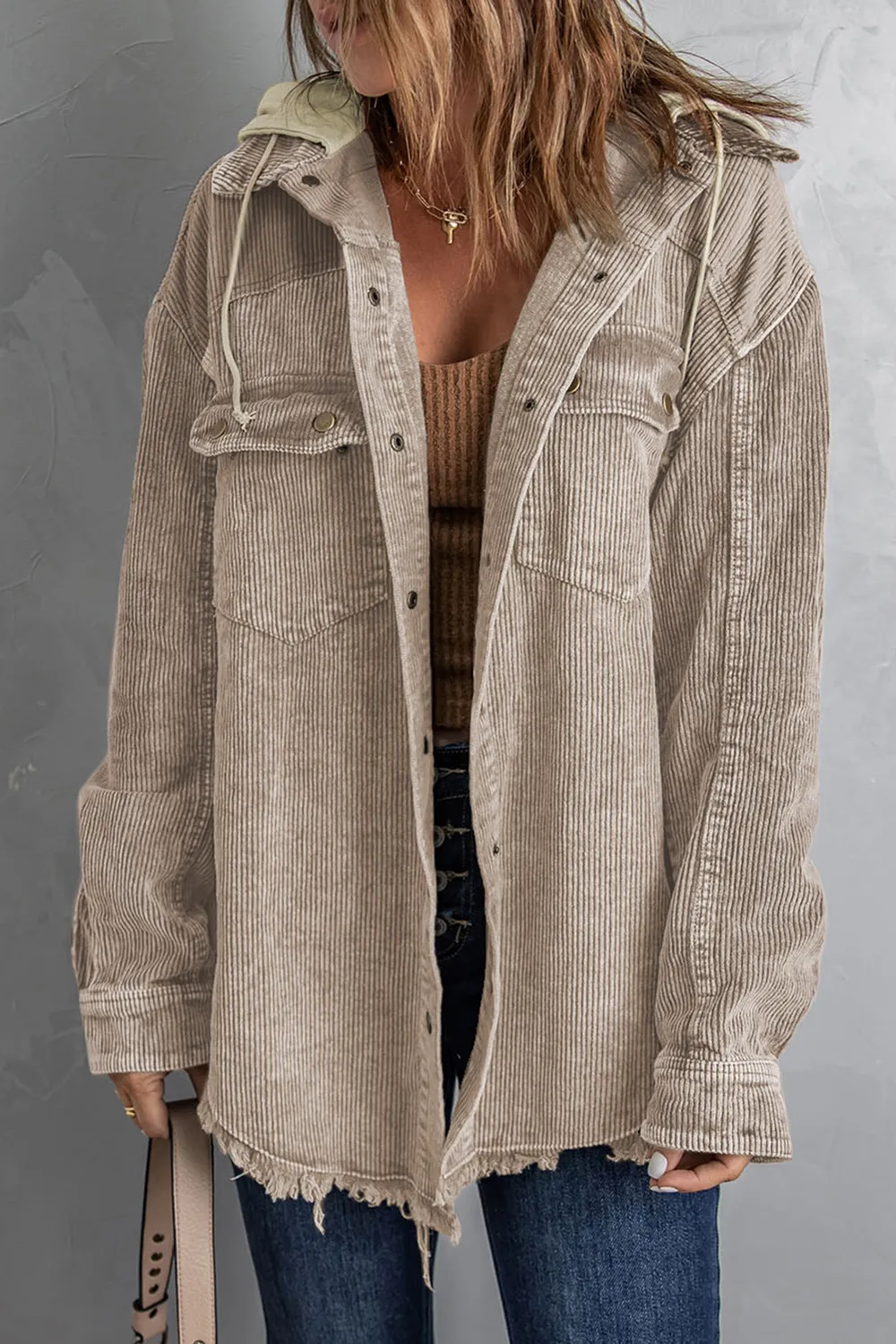 Snap Front Hooded Corduroy Shacket, image 29
