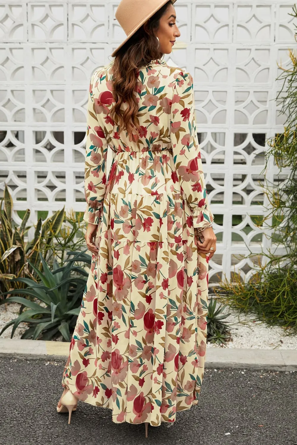 Floral Frill Trim Flounce Sleeve Plunge Maxi Dress, image 9