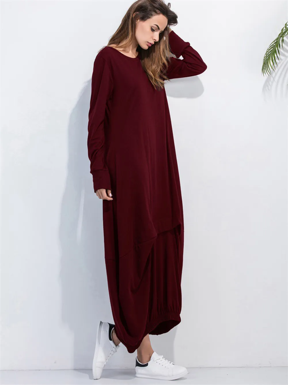 Full Size Round Neck Long Sleeve Sweatshirt Dress, image 12