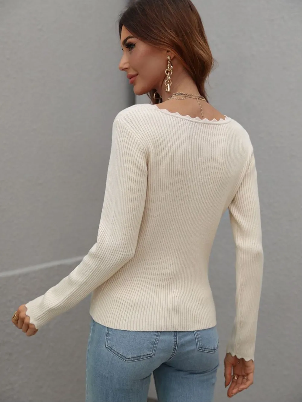 V-Neck Ribbed Knit Top, image 7