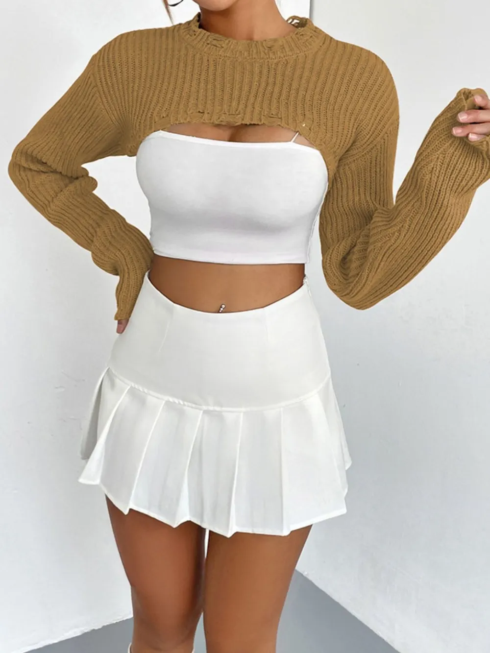 Distressed Long Sleeve Cropped Sweater, image 8