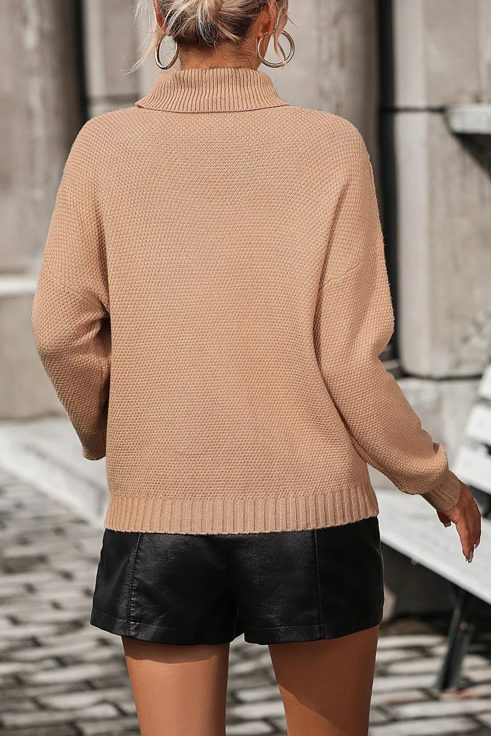 Turtle Neck Tassel Front Long Sleeve Pullover Sweater, image 13