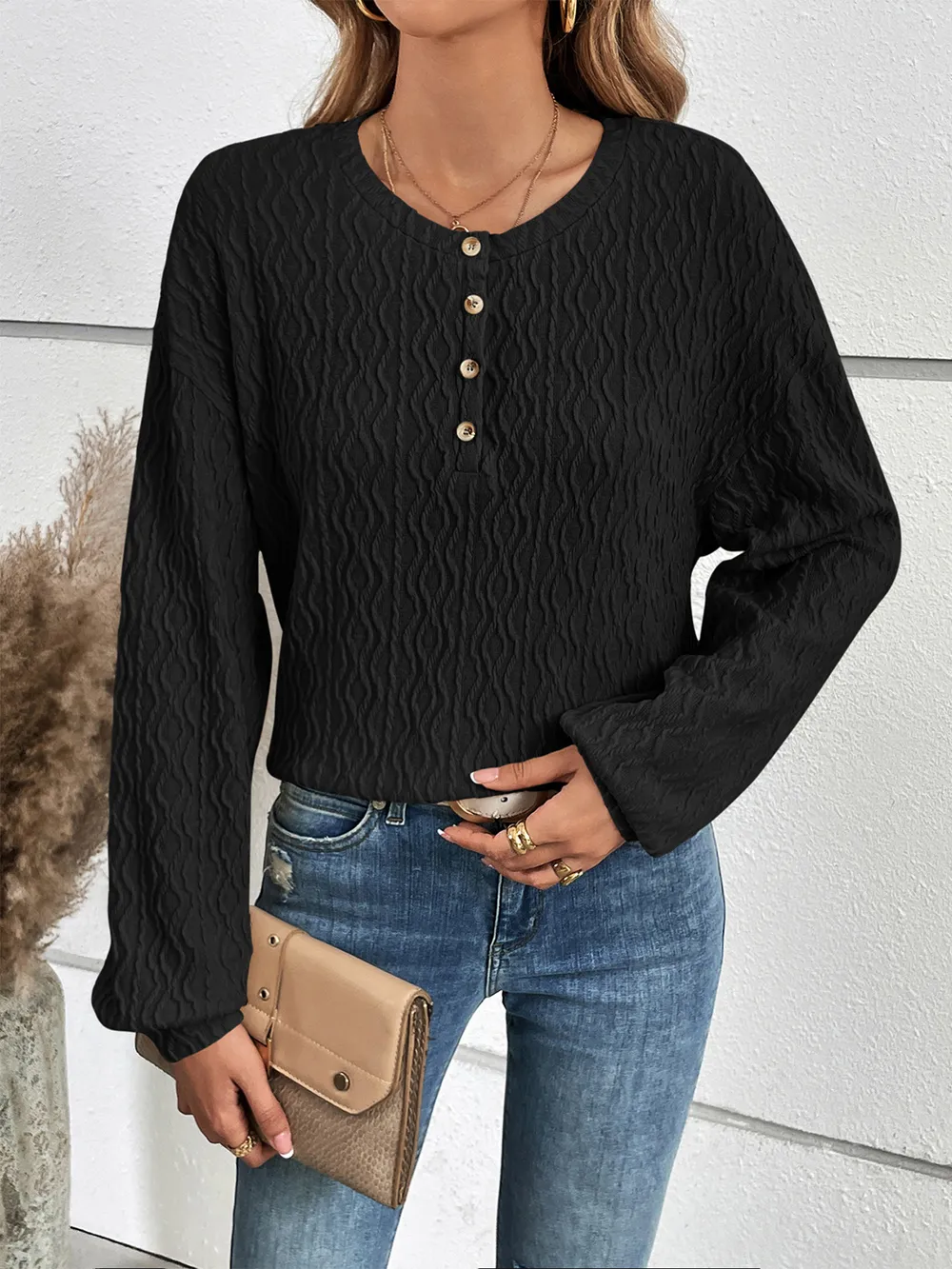 Half Button Long Sleeve Top, image 5