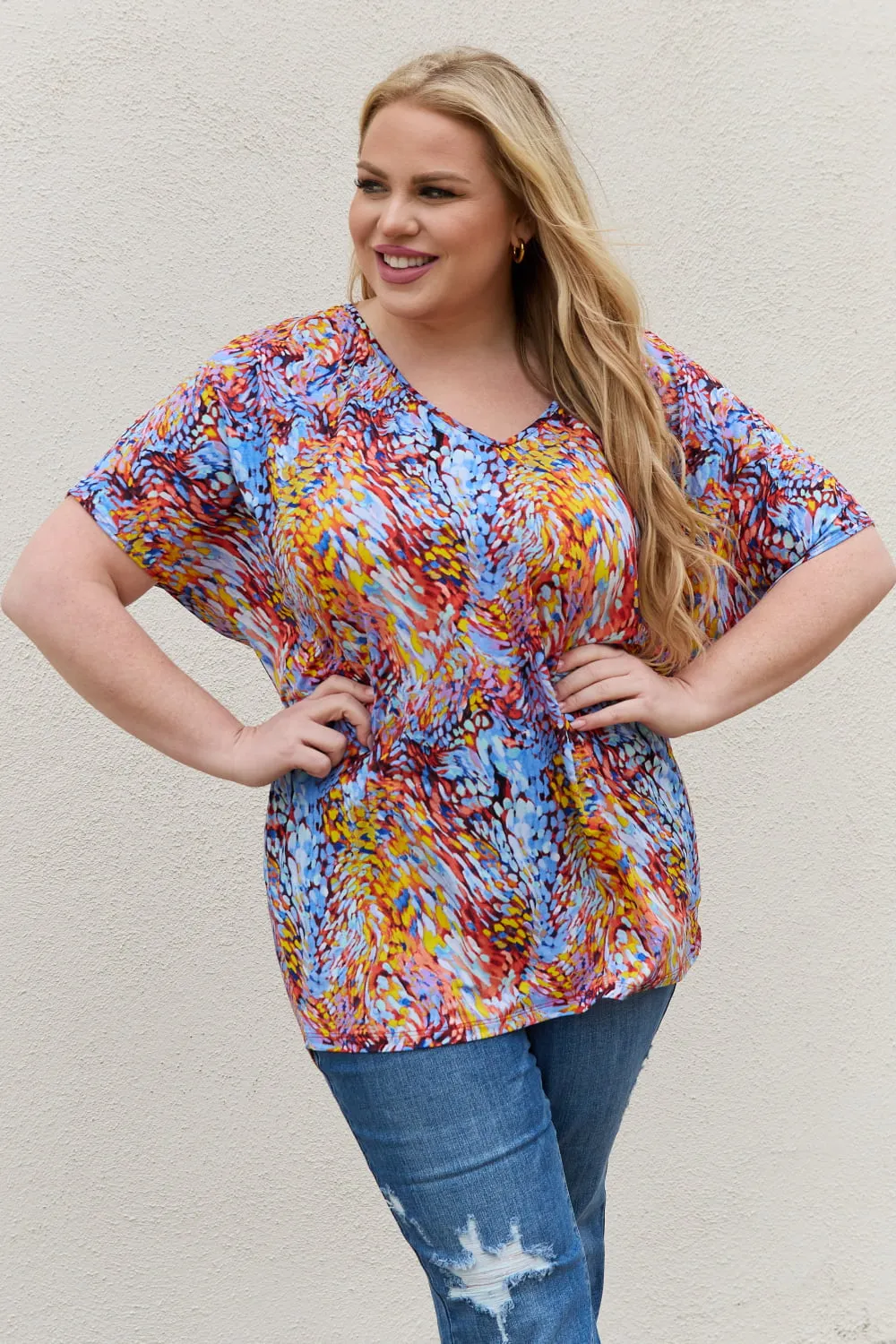 Full Size Printed Dolman Flowy Top, image 7