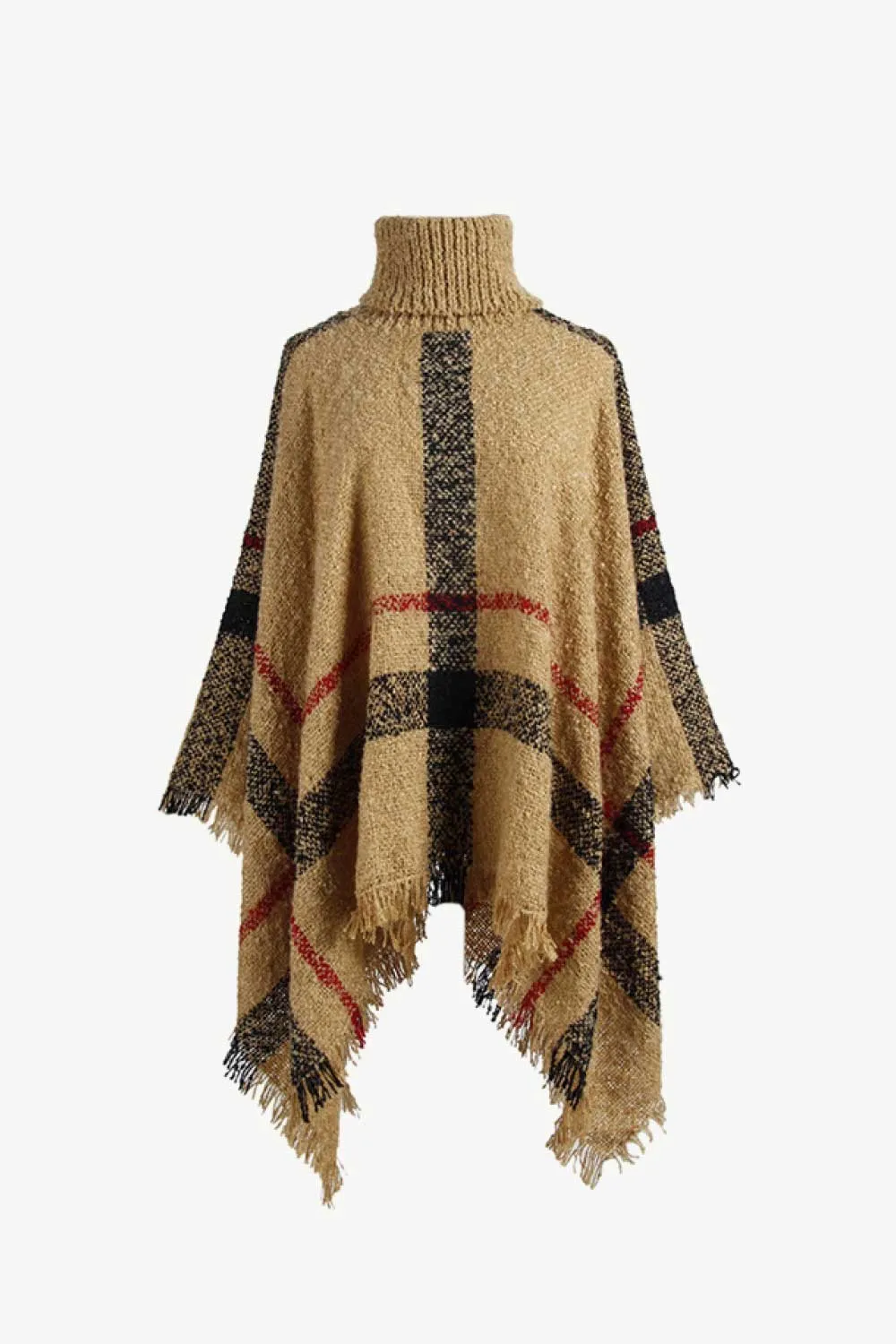 Plaid Turtleneck Raw Hem Poncho, image 15