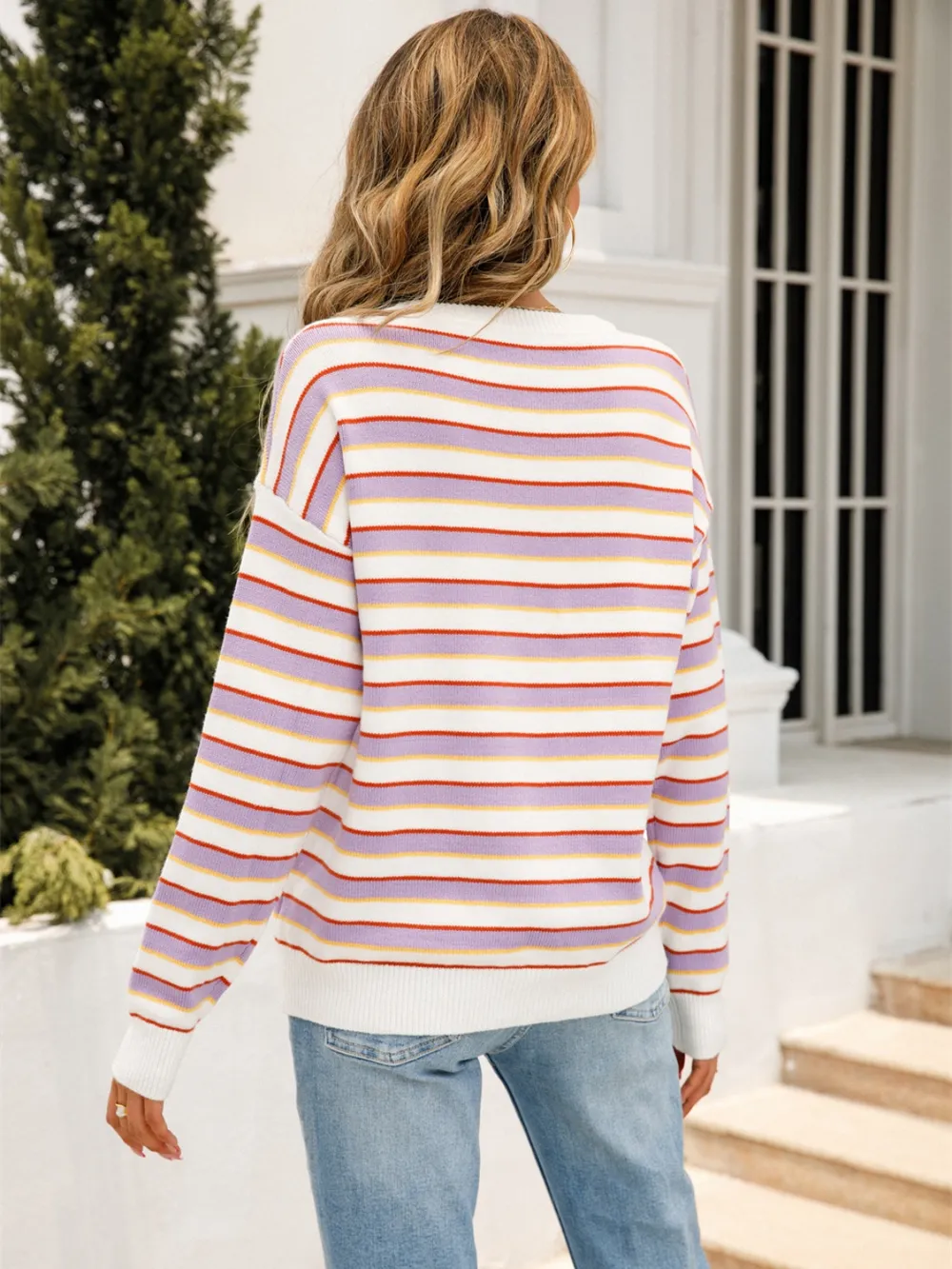 Striped Drop Shoulder Knit Top, image 3