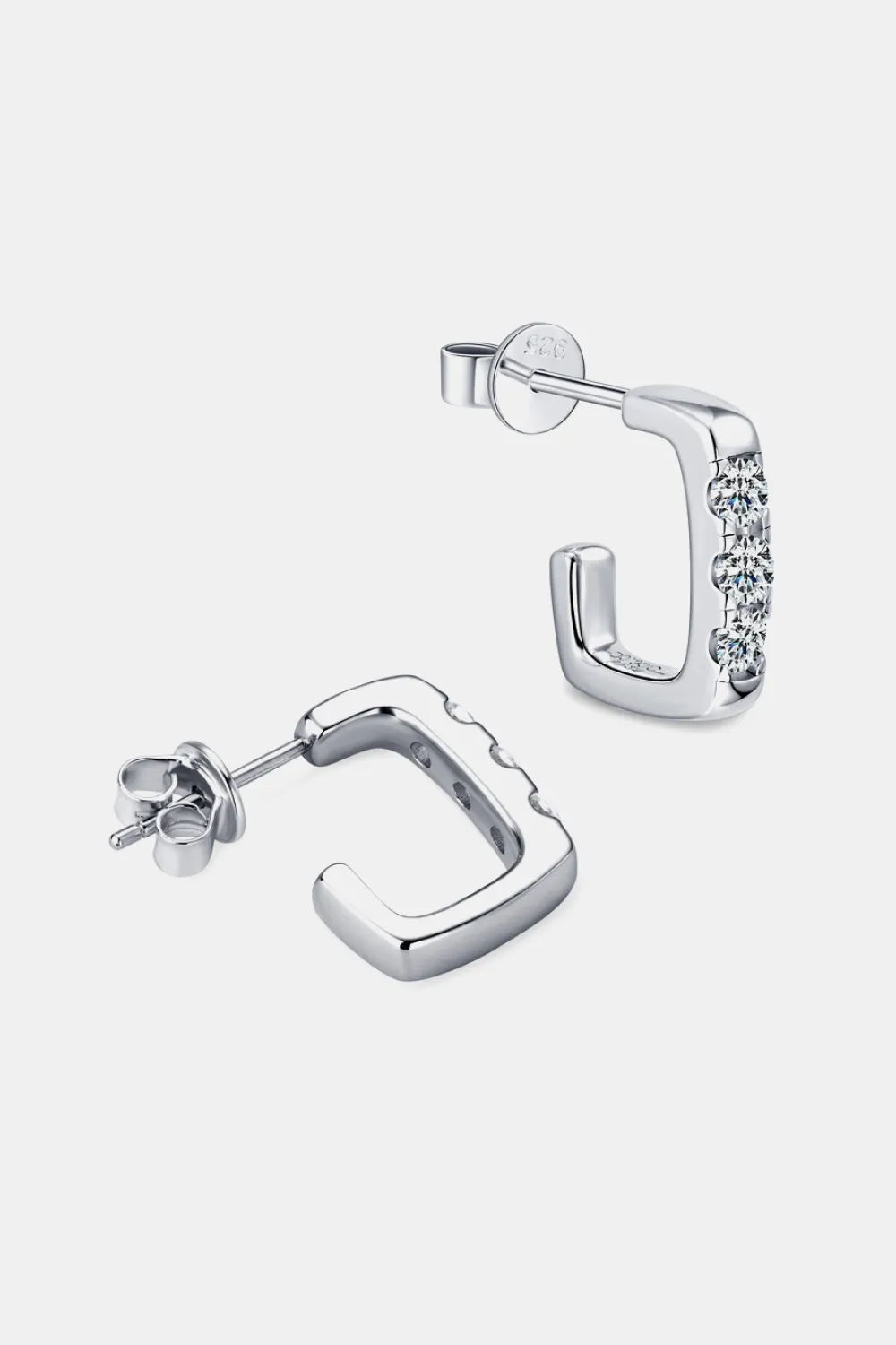Moissanite 925 Sterling Silver Geometrical Huggie Earrings, image 5