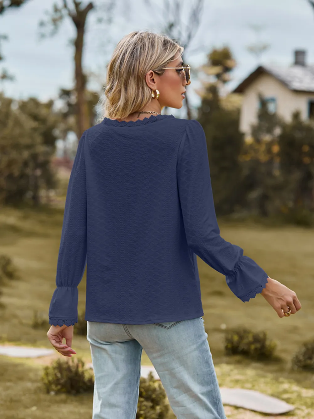 V-Neck Flounce Sleeve Blouse, image 7