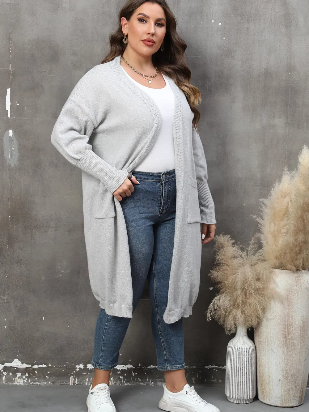 Plus Size Long Sleeve Pocketed Cardigan, image 6