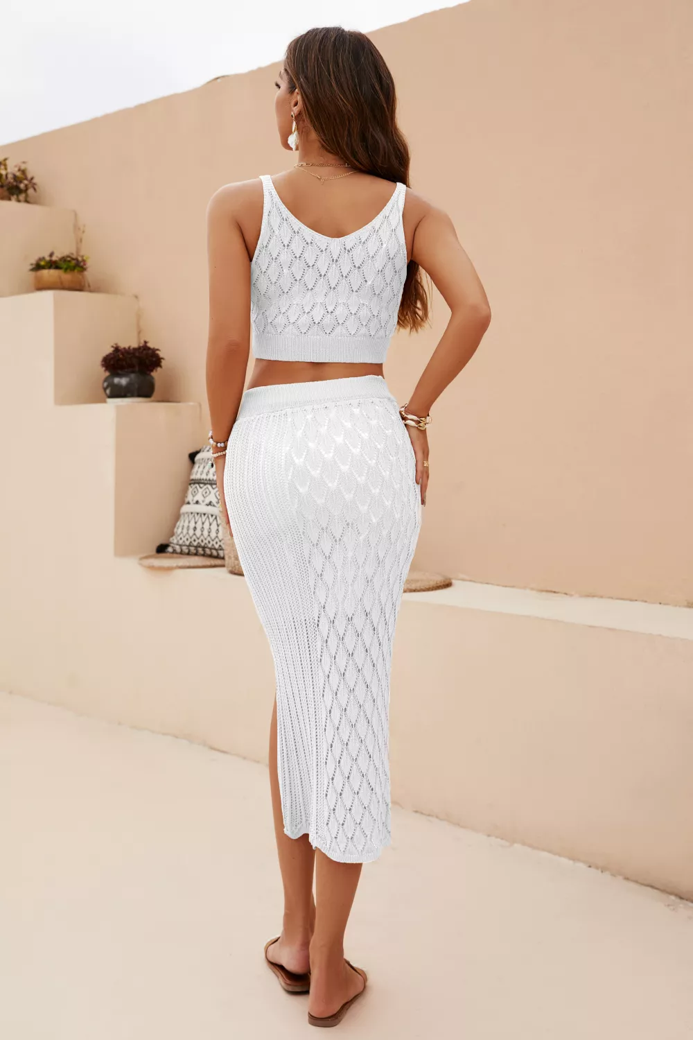 Openwork Cropped Tank and Split Skirt Set, image 9