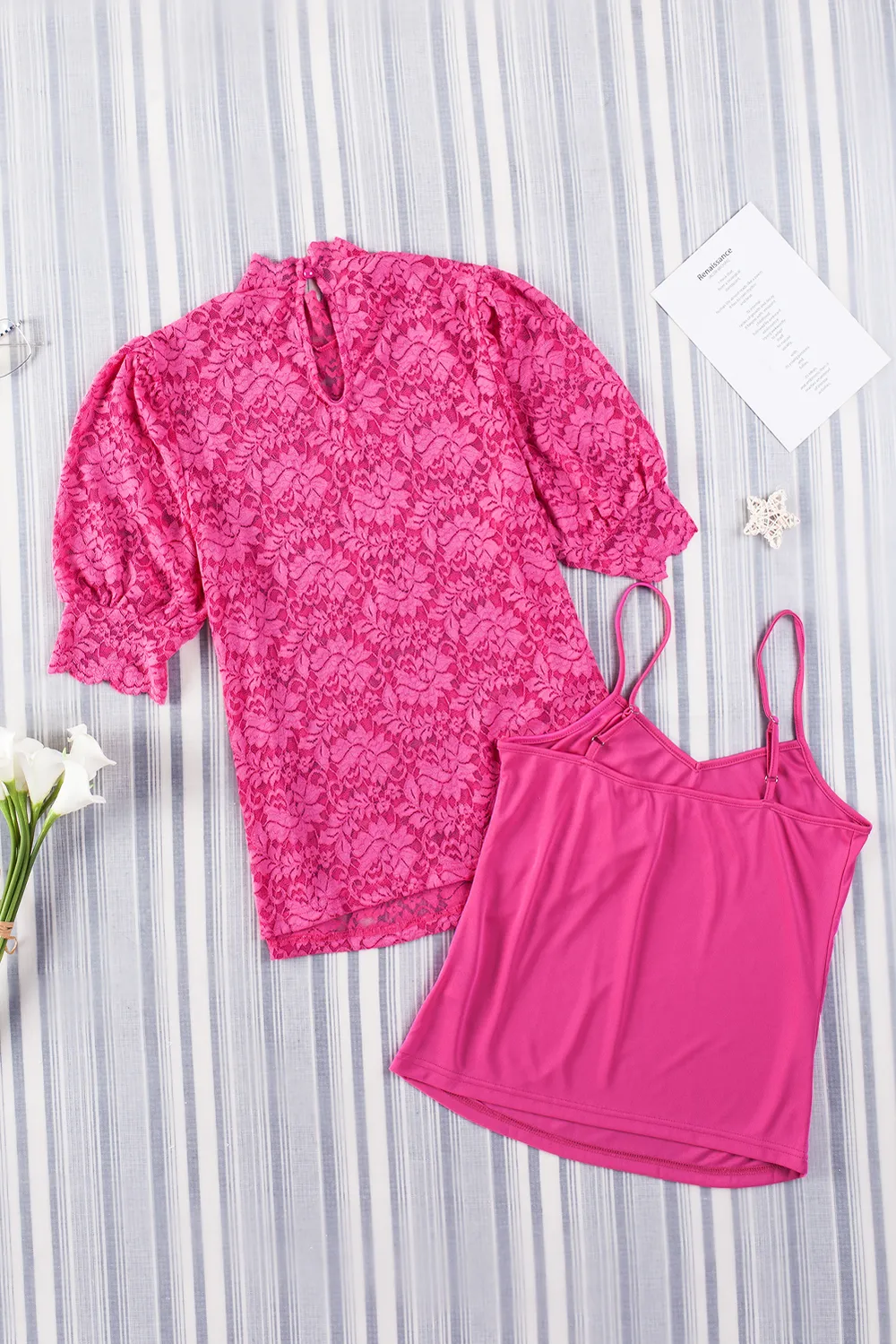Lace Scalloped Short Puff Sleeve Top, image 20