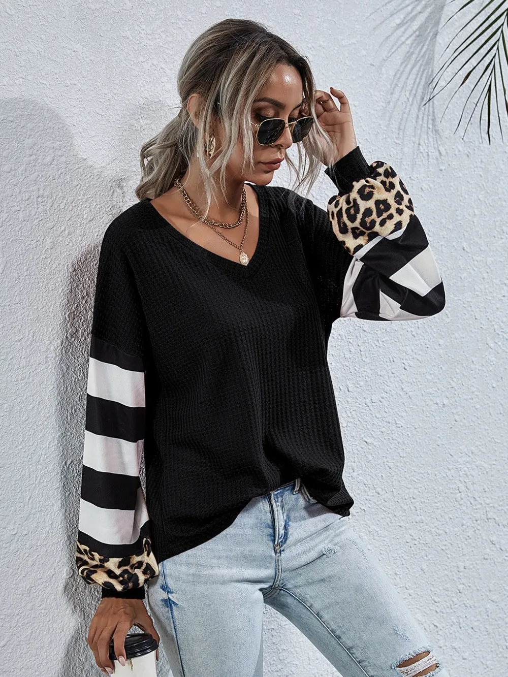 Leopard Striped Waffle-Knit Top, image 6