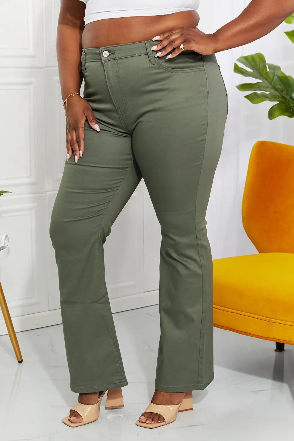 Clementine Full Size High-Rise Bootcut Jeans in Olive, image 7