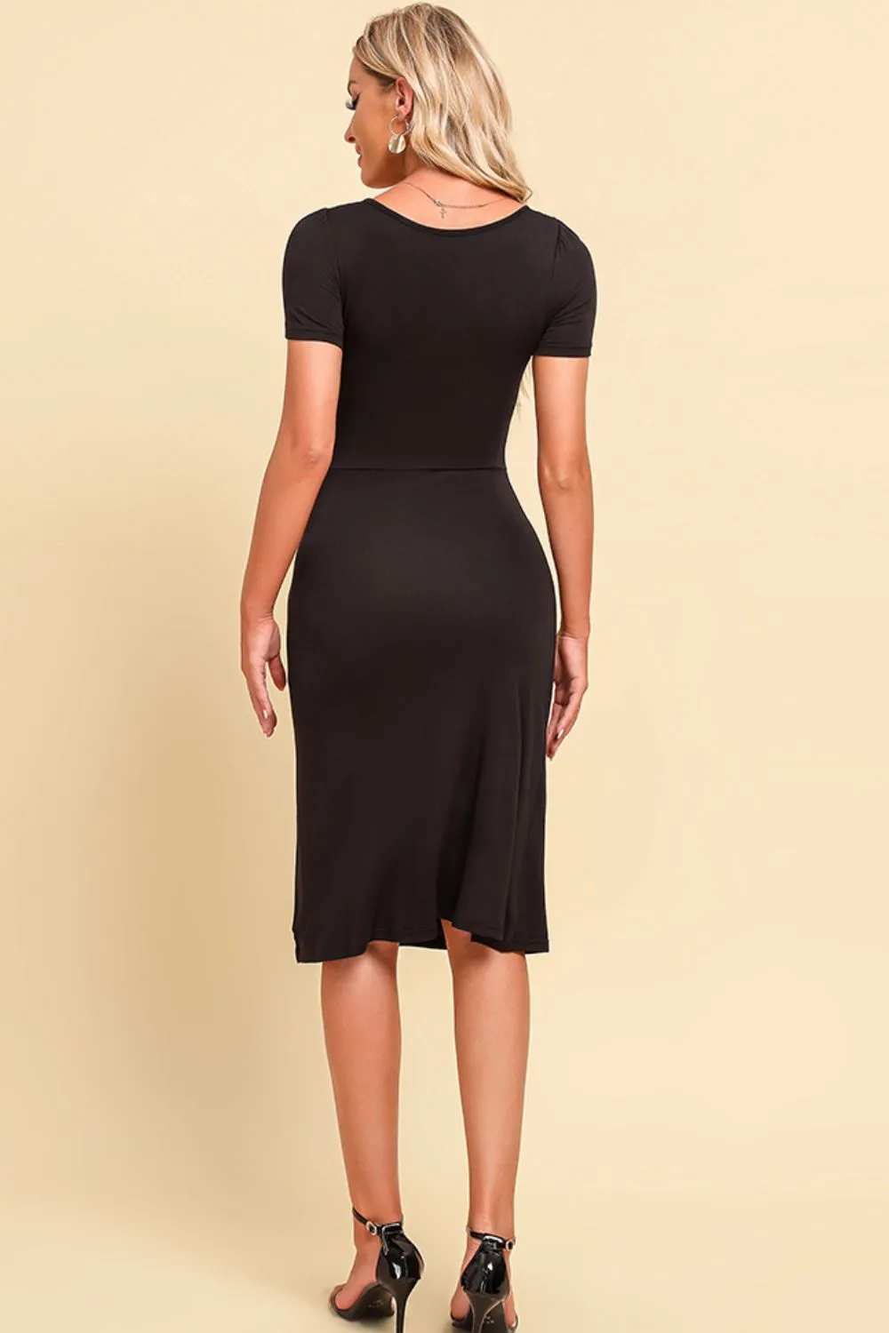 Ruched Sweetheart Neck Short Sleeve Slit Dress, image 7