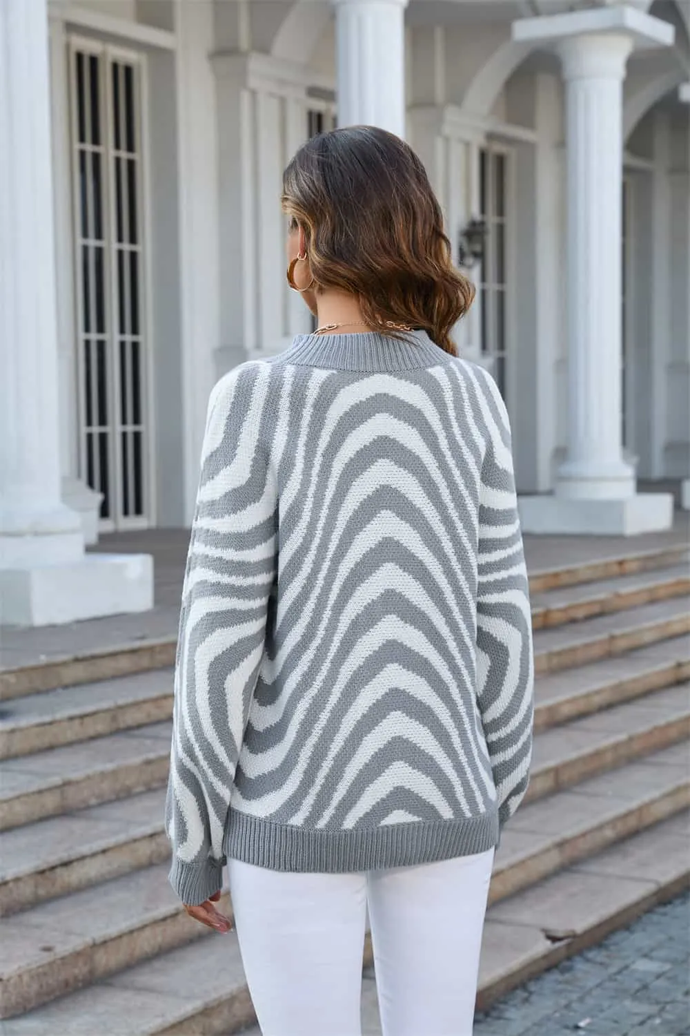 Printed Round Neck Long Sleeve Pullover Sweater, image 4