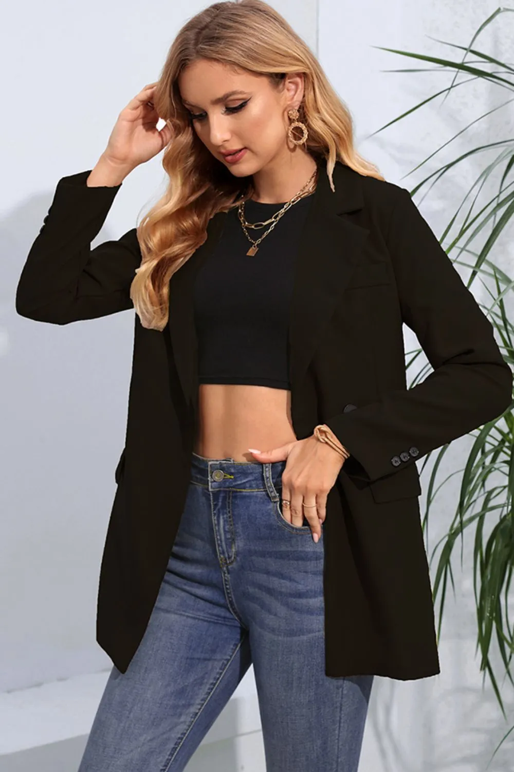 Lapel Neck Long Sleeve Blazer with Pockets, image 9