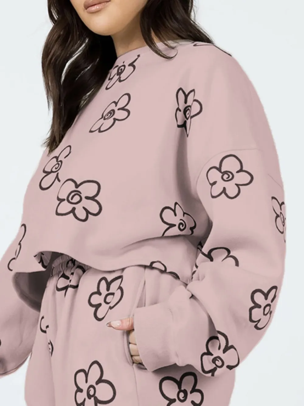 Floral Dropped Shoulder Sweatshirt and Shorts Set, image 2