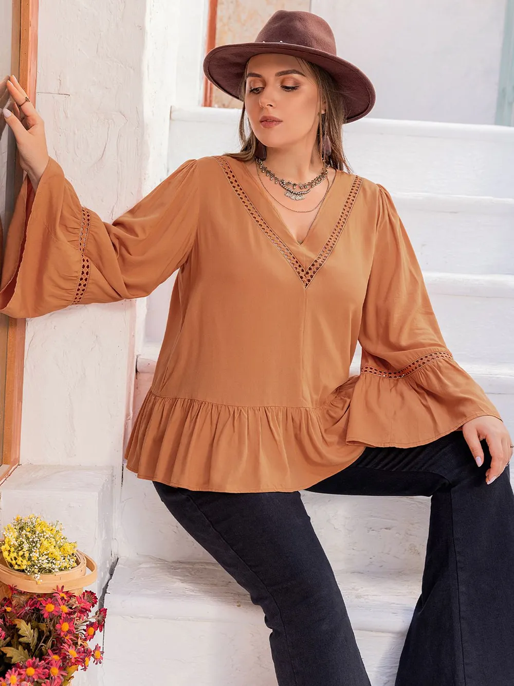 Plus Size V-Neck Peplum Blouse, image 5