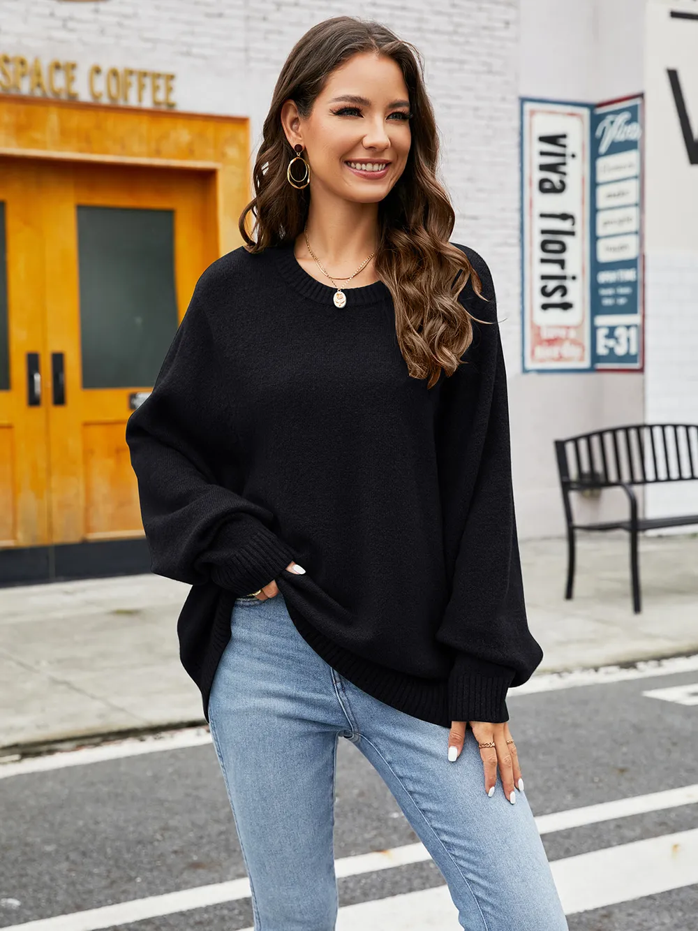 Round Neck Ribbed Trim Sweater, image 5
