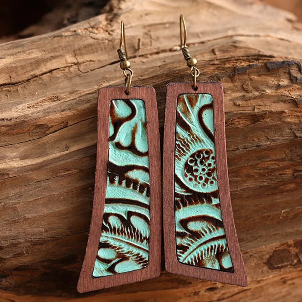 Geometrical Shape Wooden Dangle Earrings, image 4