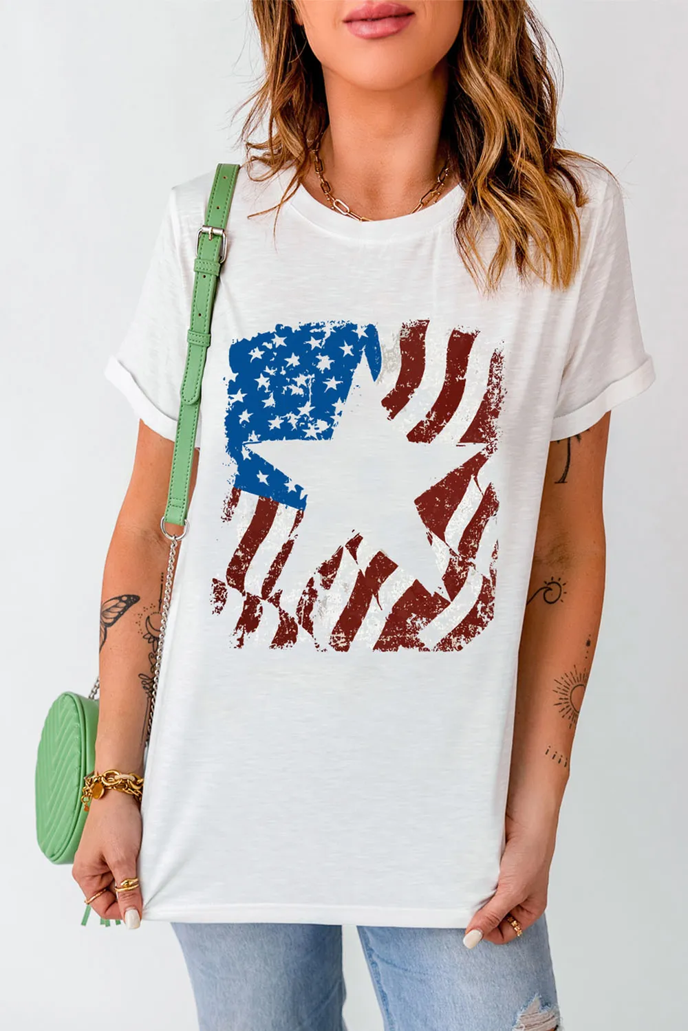 US Flag Graphic Round Neck Tee, image 7